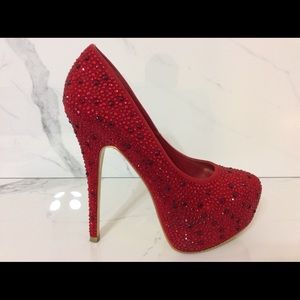 Women’s Bling Red Crystal Shoes Sexy 6” Heels 9